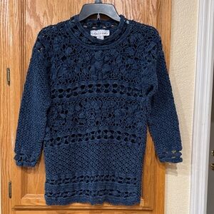 New York Style Crochet Navy Blue Sweater - Size Medium